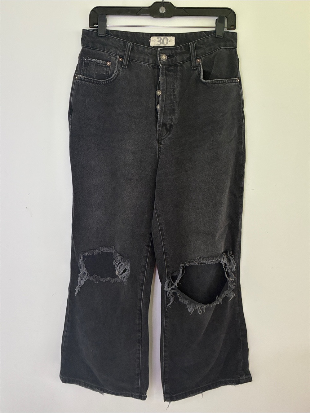 Free People We the Free Women’s Black Distressed Wide-Leg Jeans 30